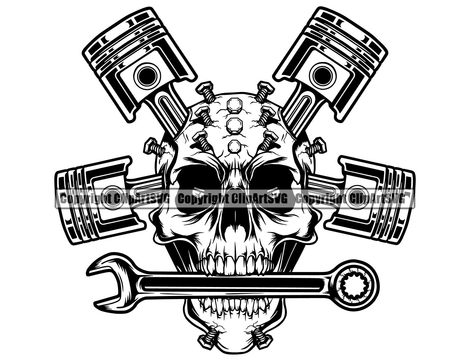 Cutter Motor Logo Piston Skull Bolts Wrench Custom Motorcycle Car Repair Shop Biker ...