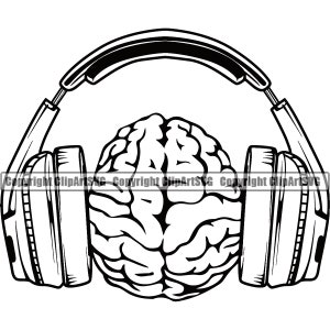 Kopfhörer Musik Kopf Gehirn Schallwelle Wireless Bluetooth Dj Studio Kopfhörer Konzept Kunst Design Logo SVG PNG Vektor Clipart Schneiden Schneiden Datei