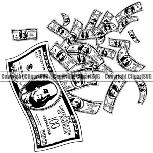 Vallend geld regent honderd-dollarbiljetten Stack Fall Rain Cash Rich Rijkdom Rap Hustle Hustler Art Design Logo SVG PNG Clipart Vector Cut