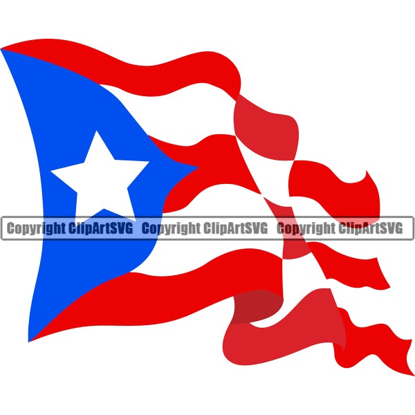 Puerto Rico Rican Wavy Flag Country World Nation Map Sign Symbol Icon Design Element Badge Logo SVG PNG Clipart Vector Cricut Cut Cutting