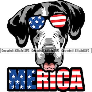 Deutsche Dogge Hund USA Flagge Sonnenbrille Merica Amerika amerikanische Rasse Welpe Welpe Haustier Design Element Logo SVG PNG Clipart Vektor Cricut geschnitten Datei