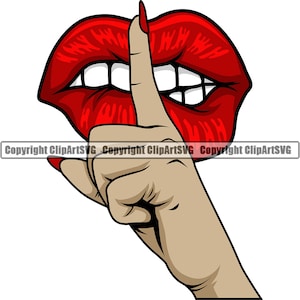 Lips Kiss Female Hand Middle Finger Shut The F*ck Up Gesture Shhh Mouth Attitude Art Design Element Logo SVG PNG Clipart Cricut Vector Cut