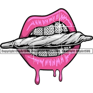 Sexy Lips Diamond Teeth Bite Marijuana Joint Blunt Mouth Grill Gangster Mask Wall Art Sex Kiss Design Logo SVG PNG Clipart Cricut Vector Cut