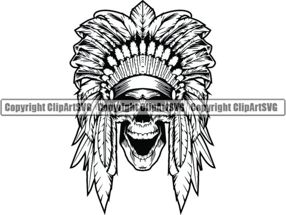 Indian Skull 3 Native American Warrior Headdress Feather Tribe Chief