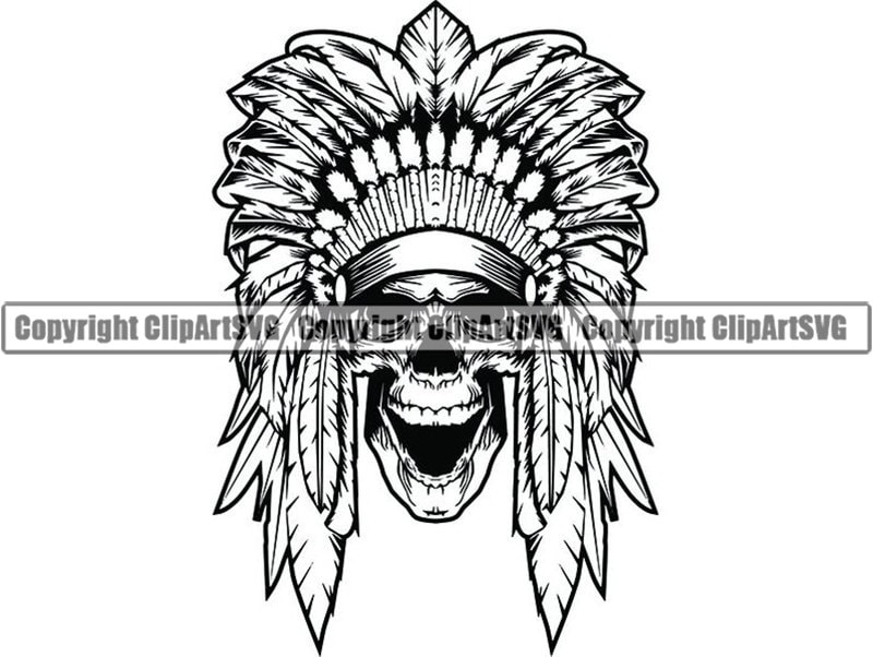 Native American Indian Warrior Skull With Feather (Download Now