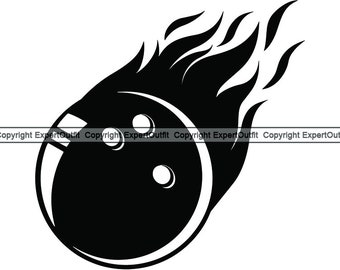 Bowling Ball Motion Hot Fire Flames Player Bowl Bowler Kingpin Equipment Game Sports Design Element Logo .SVG .PNG Vector Cricut Cut Cutting