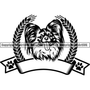 Papillon #2 Happy Paws hondenras stamboom Canine raszuivere K-9 huisdier Chinese Crested Animal Logo. SVG. PNG Clipart Vector Cricut knippen snijden