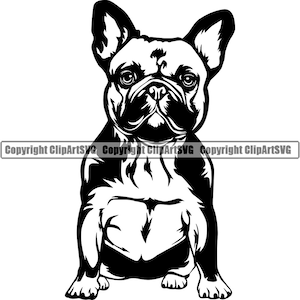 French Bulldog Dog Sit Sitting Breed Smiling Happy Paw Puppy Pup Pet Art Cartoon Cute Rescue Logo SVG PNG Clipart Vector Cricut Cut Cutting
