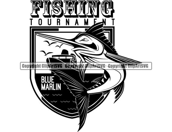 Blue Marlin Fishing Logo Sword Fish Salt Water Ocean Deep Sea