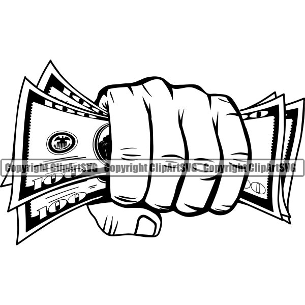 Hand Holding 100 Hundred Dollar Bill Money Stack Grab Grabbing Cash Rich Wealth Profit Sign Art Design Logo SVG PNG Clipart Vector Cut File