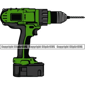 Drill Power Tool Handyman Construction Machine Machinist Drilling Repair Build Equipment Rechargeable Design Element Logo SVG PNG Vector Cut
