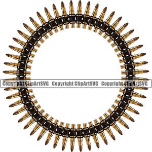 Bullet Chain Circle Ammunition Ammo Ak-47 Military Vet War War US Frame Border Line Art Design Element Logo SVG PNG Vector Clipart Cut File