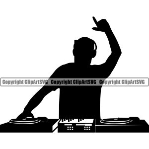 DJ Disc Jockey Plattenspieler Plattenspieler Mixer Album Vinyl Club Sound Radio Stereo Rap Silhouette Design Art Logo SVG Vektor Clipart Cut