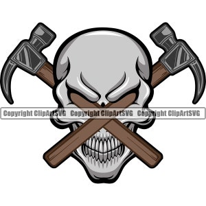 Construção Crânio Esqueleto Capacete Capacete Trabalhador Martelo Ferramenta Caixa de Ferramentas Handyman Uniforme de Trabalho Construir Correção Oficina de Reparo Logotipo SVG PNG Clipart Cut