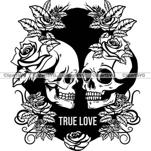 Amor Verdadeiro Beijando Crânios Casal Esqueleto Dia dos Namorados Romântico Horror Gótico Casamento Desenho Animado Arte Logotipo Tatuagem Design SVG PNG Cut
