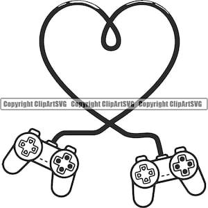 Controller per videogiochi retrò Heart Love Play Joystick Console Gamepad Pad Pulsante di gioco Wireless PC Logo vintage SVG PNG Clipart Vector Cut