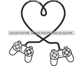 Retro Video Game Controller Heart Love Play Joystick Console Gamepad Pad Gaming Button Wireless PC Vintage Logo SVG PNG Clipart Vector Cut
