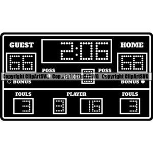 Marcador de baloncesto #2 Arena Hoop Score Entrenador Equipo Local Visitante Reloj de tiempo Red Deportes Juego Icono Logotipo .SVG .EPS .PNG Vector Cricut Corte Corte
