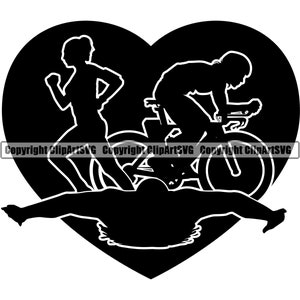Triathlon Cuore Amore Bicicletta Gara Corsa Corsa Corsa Nuoto Nuoto Corridore Ciclo Ciclismo Bici Sport Design Logo SVG PNG Vector Clipart Cut