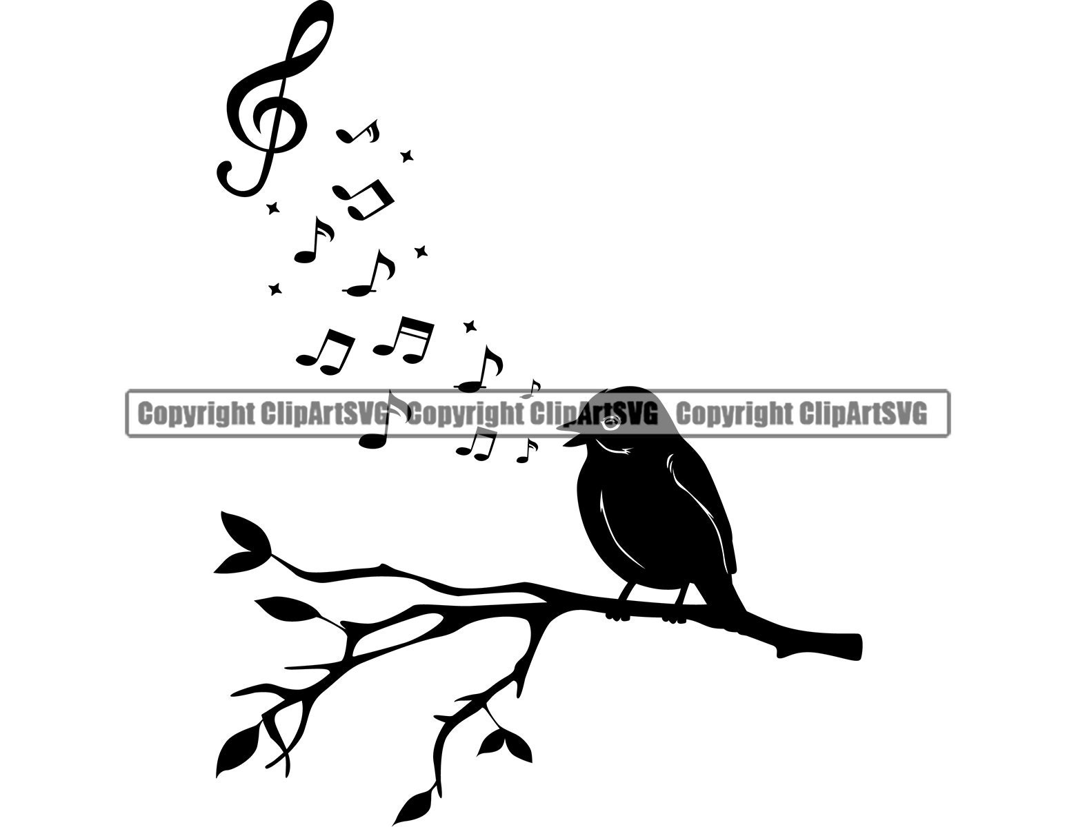 Music Note Song Sing Singing Bird Tree Branch Symbol Treble Etsy España