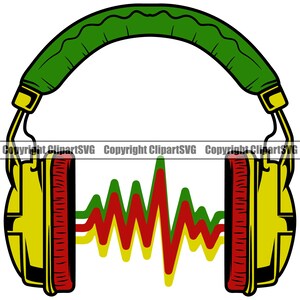 Rasta Reggae Musik Kopfhörer Love Vibes Hippy Marihuana Blatt Knospe Pot Weed Cannabis Design Element Logo SVG PNG JPG Clipart Vektor geschnitten Datei