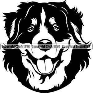 Berner Sennenhund glückliches Gesicht Kopf Rasse Pfote Welpe Welpe Haustier Art Bernhardiner Größere Schweizer Berge Logo SVG PNG Clipart Vektor Schneiden Schneiden