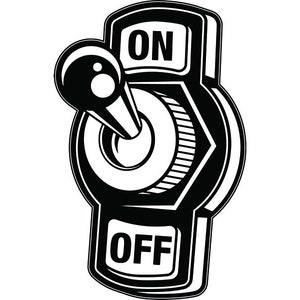 以下が含まれることがあります： オンとオフの文字が書かれたトグルスイッチの白黒イラスト