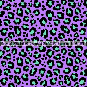 Cheetah Leopard Seamless Pattern Green Purple Jaguar Animal Print Wrap Decor Art Repeat Graphic Design Element SVG PNG Clipart Vector Cut
