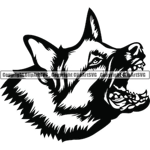 German Shepherd #143 Growling Attack Dog Breed K-9 Pet Police Cop Dog Training Security Logo .SVG .PNG Clipart Vector Cricut Cut Cutting