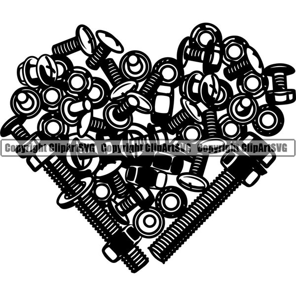 Nuts Bolts Heart Love Handyman Wrench Tire Wheel Worker Mechanic Mine Build Work Tool Fix Repair Man Design Logo SVG PNG Clipart Vector Cut