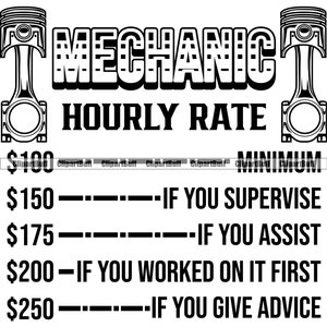 Mechanic Hourly Rate Funny Auto Car Truck Motorcycle Repair Fix Engine Job Garage Shop Technician Service Work Worker Design SVG PNG Cut