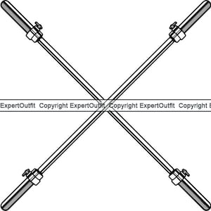 May include: A black and white illustration of two crossed barbells.