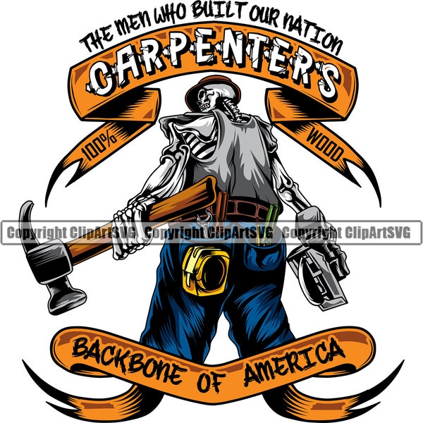 Carpenter Skull Skeleton Home House Repair Service Construction Building Worker Tool Handyman Build Fix Logo SVG PNG Clipart Vector Cut