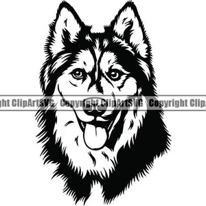 Husky de Sibérie #16 heureux souriant chien traîneau neige race K-9 Animal Pet Hound Pedigree Design Logo. SVG. PNG vecteur Clipart Cricut coupe coupe