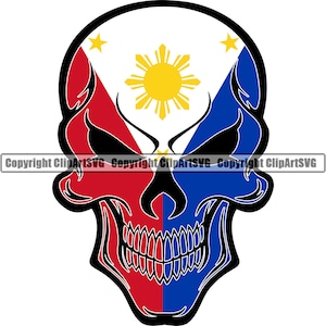 Philippines Filipino Skull Skeleton Flag Country World Nation Map Sign Symbol Design Element Art Logo SVG PNG Clipart Vector Cutting Cut