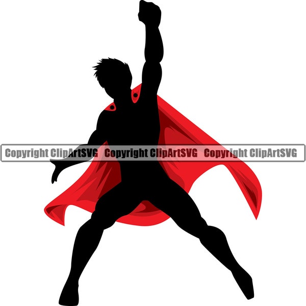 Super Hero Superhero Cape Flying Pose Posing Comic Book Man Male Mask Art Artwork Silhouette Design Element Logo SVG PNG Vector Clipart Cut