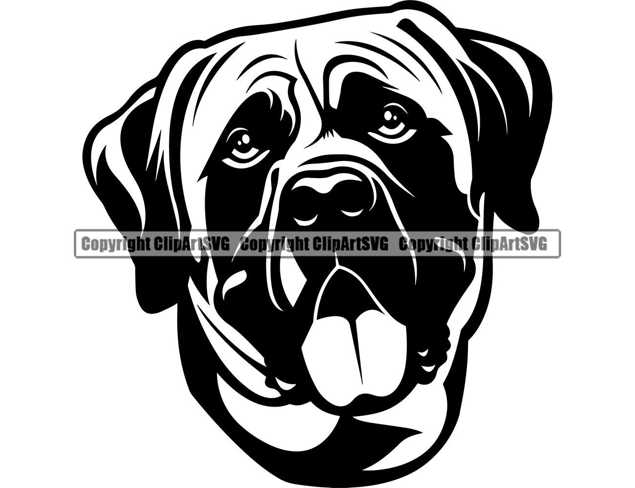 Mastiff Dog Breed Head Happy Face Smile Paw Puppy Pup Pet K9 Bullmastiff English Dogue De Bordeaux Logo SVG PNG Clipart Vector Cut Cutting