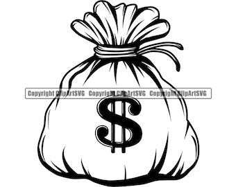 Money Cash Bag Sack 100 Dollar Sign Bill Bank Success Profit Business Advertising Design Element Logo .SVG .PNG Vector Clipart Cut Cutting