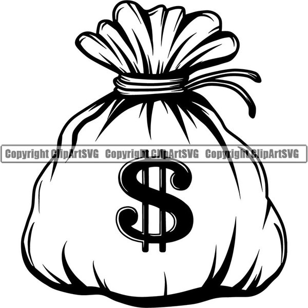 Money Cash Bag Sack 100 Dollar Sign Bill Bank Success Profit Business Advertising Design Element Logo .SVG .PNG Vector Clipart Cut Cutting