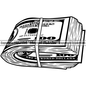 Geld 100 Honderd Dollar Bill Rubber Band Stack Knoop Cash Rijke Rijkdom Gangster Rap Hustle Hustler Art Design Logo SVG PNG Clipart Vector Cut