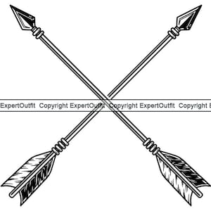 May include: Two black arrows with feathered tips are crossed in the center. The arrows are pointing in opposite directions.