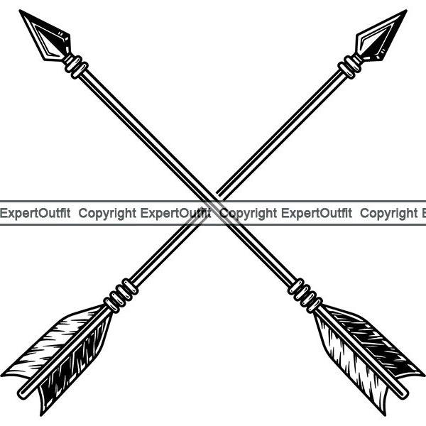 Ethnic Indian Arrow Crossed Weapon Tip Shaft Feather Weapon Native American Design Element Logo .SVG .PNG Clipart Vector Cricut Cut Cutting