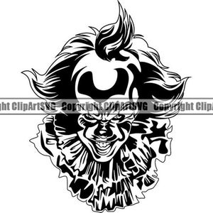Payaso malvado #4 Cráneo Muerte Mal Matar Asesino Tatuaje Circo Cara aterradora Cabeza Horror Logotipo de Halloween .SVG .PNG Clipart Vector Cricut Corte Corte