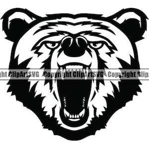 Niedźwiedź Grizzly #4b Głowa Twarz Zwierzę Warczenie Kreskówka College Szkoła Średnia Zespół Sport Maskotka Logo .SVG .PNG Clipart Wektor Cricut Cięcie Cięcie