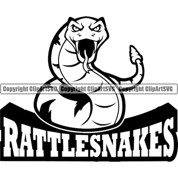 Rattlesnake Snake Mascot School Team Head Face Sport eSport Game Emblem Sign Badge Icon Label Text Design Logo SVG PNG Vector Clipart Cut