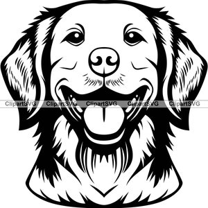 Flat Coated Retriever Smiling Dog Cute Puppy Face Canine Pet Portrait Print Paw Labrador Cartoon Drawing Art Logo Tattoo Design SVG PNG Cut