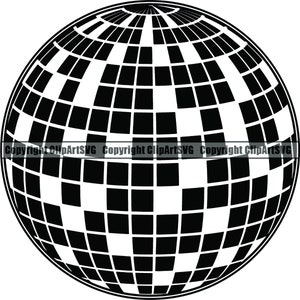 Peut inclure: Boule disco noire et blanche avec une surface miroir. La boule est ronde et présente un motif de carrés.