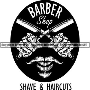 Skeleton Hand Straight Razor Clipper Barber Shop Barbershop Salon Haircut Hair Trim Cut Shave Groom Art Logo SVG PNG Vector Clipart Cut File