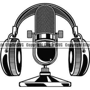 Microphone #14 Headphones Audio Sound Recording Record Mic Music Studio Equipment Radio Broadcast Podcast.SVG .PNG Vector Cricut Cut Cutting