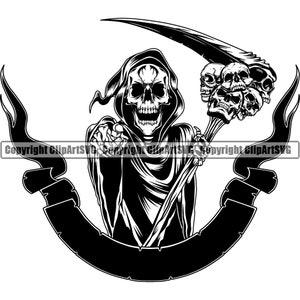 Skelett Sensenmann Schädel Sichel Tod Evil Kill Killer Gespenst Tattoo Knochen Hölle Art Design Band Logo SVG PNG Vektor Clipart geschnitten Datei